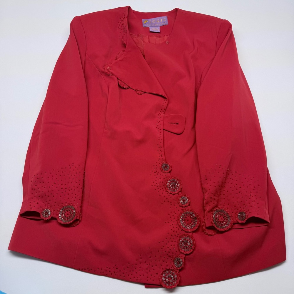 Red Beaded Asymmetrical Church Blazer Jacket Plus Size 22W